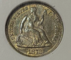 1872 SEATED DDO HALF DIME OLD ANACS AU 50 TONED L@@K - Picture 1 of 3