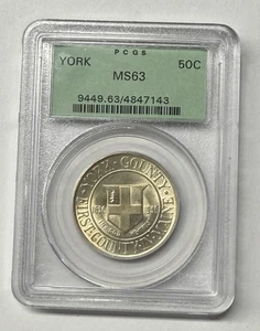 1936 YORK COUNTY COMMEMORATIVE SILVER HALF DOLLAR PCGS MS63 OLD HOLDER - Picture 1 of 3