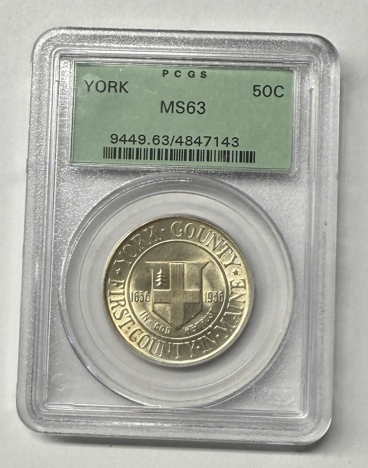 1936 YORK COUNTY COMMEMORATIVE SILVER HALF DOLLAR PCGS MS63 OLD HOLDER - Image 1 of 3