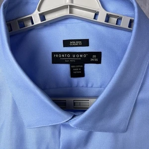 NWT Pronto Uomo Non-Iron Classic Dress Shirt Men Size 20 - 34/35 -Lt Blue Cotton - Picture 1 of 11