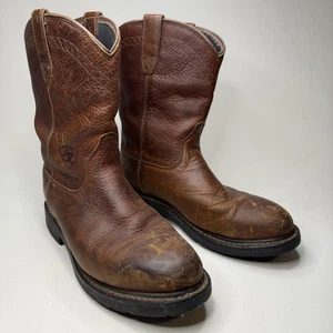 Ariat Workhog Boots Mens Size 9.5D Brown Waterproof Leather Pull On Western - Picture 1 of 21