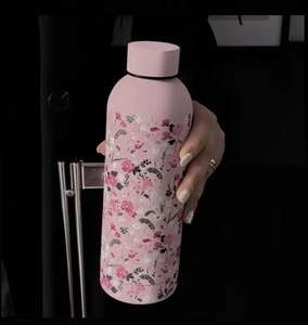 Chic Pink Floral 16.9 Oz Stainless Steel Insulated Water Bottle Leakproof Travel - Picture 1 of 6