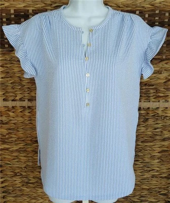 MICHAEL KORS CREW TOP AZUL BLANCO A RAYAS BOTÓN DELANTERO MANGA CORTA S NUEVO CON ETIQUETAS $98 Foto 1 de 4