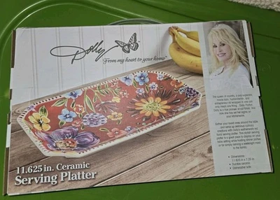 NUEVO EN CAJA~Dolly🦋 Parton~Plato para servir floral de cerámica~11.625"x 7.25" Foto 1 de 4