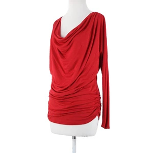 Fuego Too Top Sz L Red Ruched Side Long Slve Scoop Neck Rayon Spandex AS IS Top - Picture 1 of 24