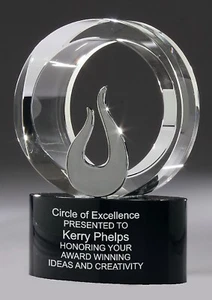 CORPORATE CIP FLAME AWARD TROPHY 90MM BLACK CRYSTAL CHROME TRIM LASER ENGRAVING - Picture 1 of 1