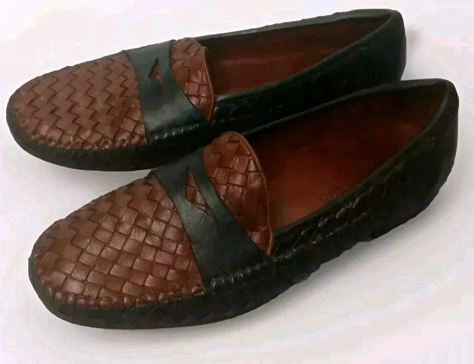 Robert Zur Leather Penny Loafer Shoes Size 11 Two-Tone Black/Brown Men's - Image 1 of 4