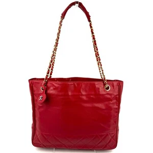 CHANEL Materasse Hand Bag Tote Bag Leather Vintage Red From JAPAN Authentic - Picture 1 of 18