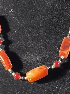 Real Stones 22” Orange Jadite Beaded Necklace - Picture 1 of 10