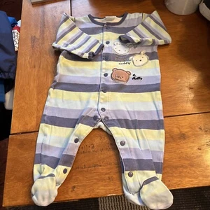 Carter 6-9 M Bear One Piece With Footies Snap Blue & Green Stripes - Picture 1 of 7
