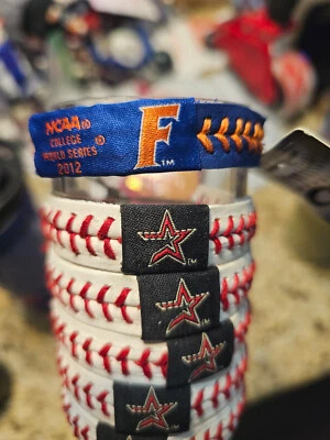 FLORIDA GATORS CWS COLLEGE WORLD SERIES BLUE MLB  BASEBALL BRACELET LEATHER - Image 1 of 4