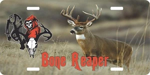 Hunting Grim Reaper Crossbow Deer Skull Bone Hunter License Plate Car Truck Tag  - Picture 1 of 1