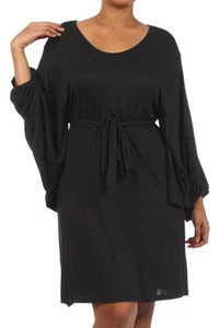 Vestido para mujer XL/1XL,2XL,3XL negro manga kimono corbata alrededor del cinturón hasta la rodilla - Imagen 1 de 5