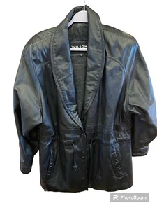 Vintage 80's Wilsons Black Leather Coat Size M Adjustable Waist Women's Classic - Picture 1 of 9