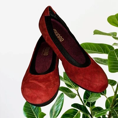 Sapatilhas femininas Munro Vicky colcha vermelha camurça acabamento preto balé tamanho 6 1/2M novas sem etiquetas $175 - Imagem 1 de 4