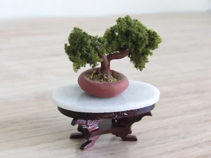 Vtg Miniature Marble Top Table & Bonsai Tree 1:12 Dollhouse Carved Plant Stand - Picture 1 of 7