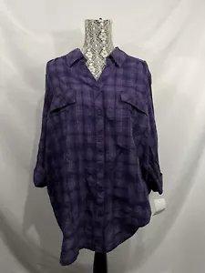 Croft & Barrow NWT Women's Plus Size 2X Purple Plaid 3/4 Sleeve Button Up Top - Picture 1 of 5