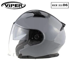 Viper RSV22 Dual Visor Jet Style Open Face ECE2206 Motorbike Helmet Nardo Grey - Picture 1 of 7