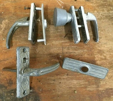Antique Aluminum Screen Door Latch & Assembly Lot Decor Rare Salvage Mid Century Cover