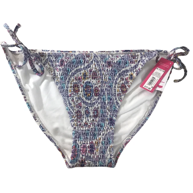 Xhilaration Juniors' Smocked String Bikini Bottom Blue Paisley Print Size M