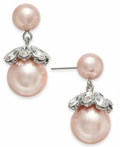 Charter Club Silver-Tone Crystal & Imitation Pearl Drop Earrings - Picture 1 of 2