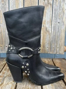 Stivali moto Harley Davidson HD pelle nera borchie fibbia donna nuovi con scatola taglia 7,5 - Foto 1 di 7