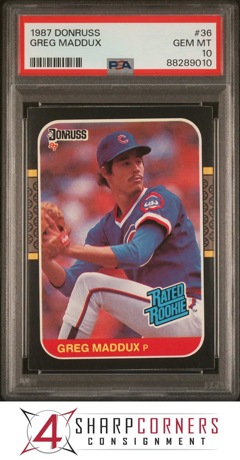 1987 DONRUSS #36 GREG MADDUX RC RATED ROOKIE CUBS HOF PSA 10 B3947414-010