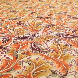 All Over Floral Pattern Orange Colour Chenille Upholstery Curtain Fabrics