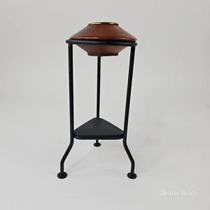 Wooden candle holder on Iron stand- approx 9.5 " Tall - Picture 1 of 5