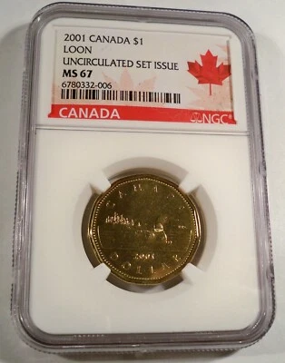 2001 CANADA LOON DOLLAR NGC MS67 UNCIRCULATED MINT SET ISSUE MS 67 $1 - Image 1 of 3