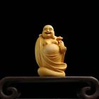 Chinese Boxwood Huang-Yang Wood Carving Happy Buddha Statue