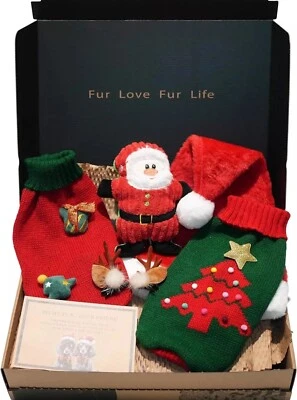 Christmas Dog Clothes Outfit Gift Box For Dogs Santa Hat And Toy - Image 1 of 4