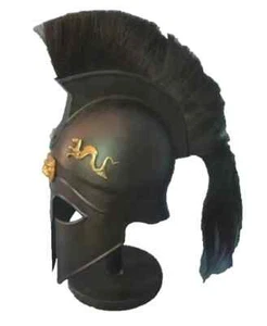 Elmetto Corinto Greco Medievale con Armatura Pennacchio Nero SCA LARP Elmetto Cavaliere - Foto 1 di 3
