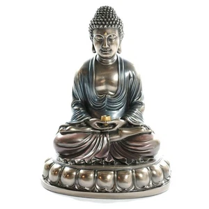 ESTATUA DE BUDA 10.5" Alta Calidad Bronce Resina Budista Icono Meditar Shakyamuni - Imagen 1 de 7