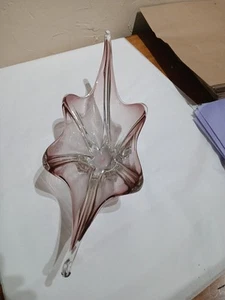 Large Hand Blown Pinkish Purple Clear Murano? Art Glass Centerpiece Bowl - Picture 1 of 9