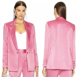 Alice + Olivia Denny Satin Boyfriend Notch Collar Blazer Primrose Pink Size 4 - Picture 1 of 12