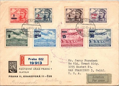 Goldpath: Checoslovaquia cubierta 1949 a EE. UU. primer día registrado CV877_P33 Foto 1 de 2