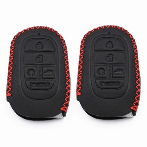2Pcs Black Leather For 2022 2023 2024 Honda Civic Accord HR-V 5 Buttons Key Fob - Picture 1 of 4