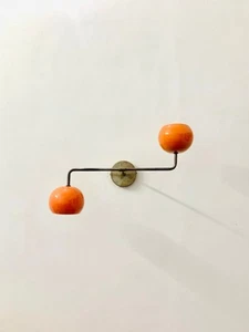 Mid-Century Modern Wall Sconce Lamp - Brass & Orange Globe Light Fixture Width - Picture 1 of 7