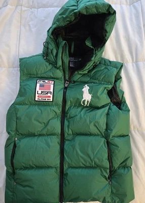  POLO RALPH LAUREN ALPINE SKI PRL67 USA Big Pony Patch Down VEST Green Medium  - Image 1 of 4