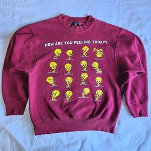 Vintage Tweety Bird How Are You Feeling Today? Warner Bros 1997 Red M Sweatshirt - Picture 1 of 11