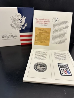 1993 Bill of Rights 90% Silver Half Dollar Commemorative Coin & Stamp Set - Image 1 of 4