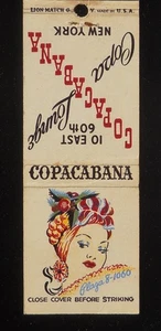 Libro fiammiferi Copacabana Copa Lounge 10 East 60° anni 40 FRUTTO NEI CAPELLI PULCINO NYC NY - Foto 1 di 2