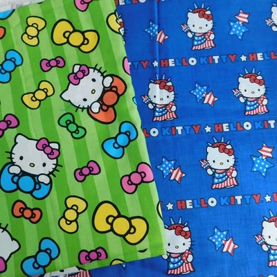 HELLO KITTY Fabric Lot Green 1.25 yd, Blue 1.5 yd Quilting Sewing Crafts NEW - Image 1 of 4