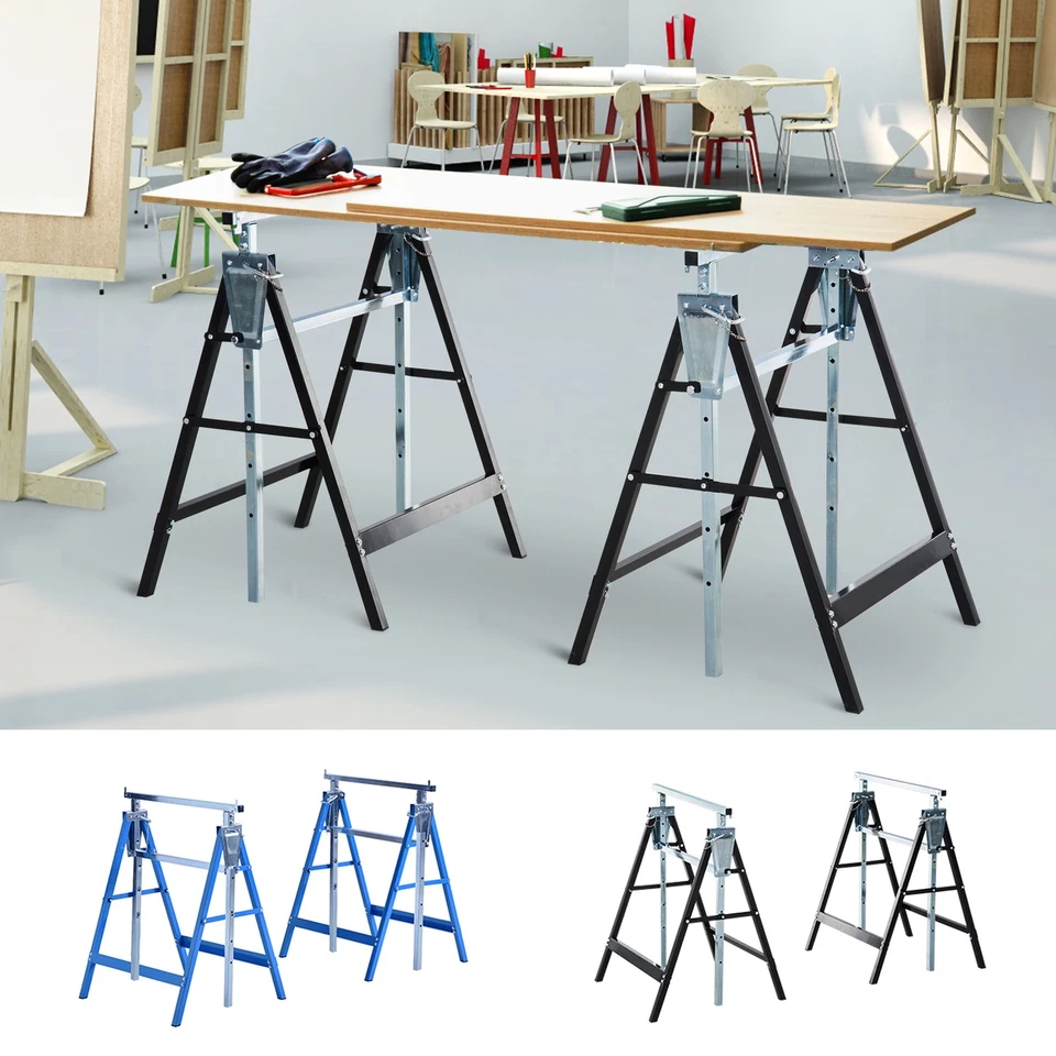 2 x Telescopic Builders Trestle Work Bench Carpenter Folding Saw Horse Tools - Image 1 of 1