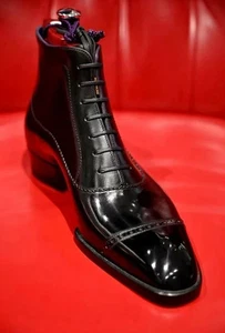 Handmade men black oxford boots, men leather dress formal office boots - Picture 1 of 3