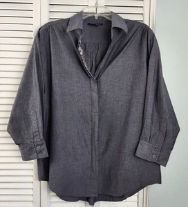 Camicia Tracy M grigia con bottoni M bordo perline manica lunga cotone blusa top Y2K - Foto 1 di 8