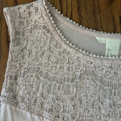 Blusa sin mangas H&M rosa pálido encaje frontal sin mangas para mujer L mini pompón ribete Foto 1 de 4