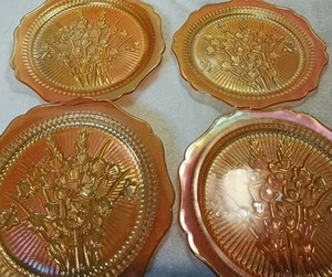 4 Iris Herringbone Carnival Iridescent Jeannette Glass 9" Dinner Plates #2 - Picture 1 of 2
