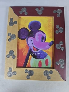 Disney Mickey Picture Frame Inlaid Metal Mickey Mouse Head 2 Tone Wood 5 x 7 New - Picture 1 of 2